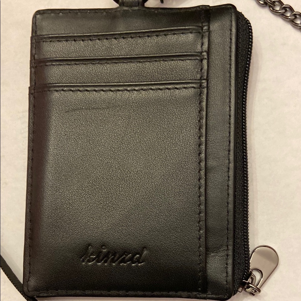 Black Leather ID Holder with Strap - Picture 5 of 5